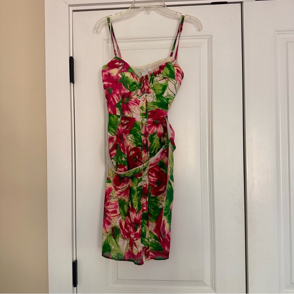 Charlotte Russe Pink & Green Floral Spaghetti Strap Mini Dress